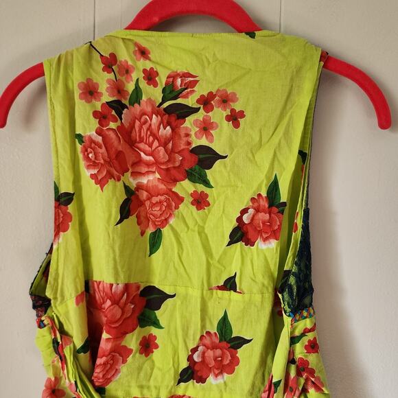 Free People Boho Fairy Grunge Blouse Floral Lace 10 Green - Picture 11 of 11